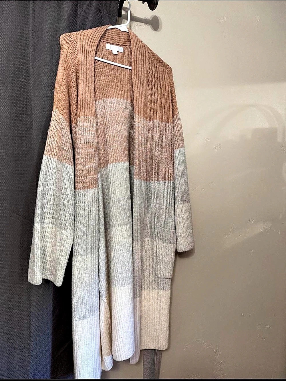 Color Block Open Front Cardigan in Brown & Gray
